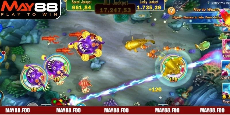 Jackpot Fishing – Trải Nghiệm Săn Bắn Hấp Dẫn Hàng Đầu 2 Đại dương rực rỡ với đàn cá trong Jackpot Fishing