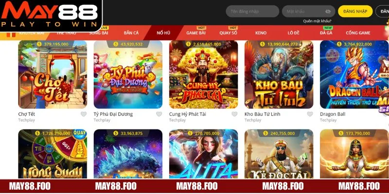 Nổ Hũ MAY88 - Trúng Jackpot Tiền Tỷ Sau Mỗi Vòng Quay 1 Sảnh nổ hũ MAY88 hấp dẫn, cơ hội trúng thưởng lớn nhanh chóng