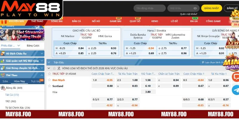 Thể Thao MAY88 - Đa Dạng Kèo Hấp Dẫn, Chuyên Nghiệp 3 Sảnh thể thao MAY88 đáp ứng mọi sở thích cá cược với đa dạng môn đấu